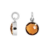 Sterling silver round-cut pendant with polished golden Citrine Quartz stone